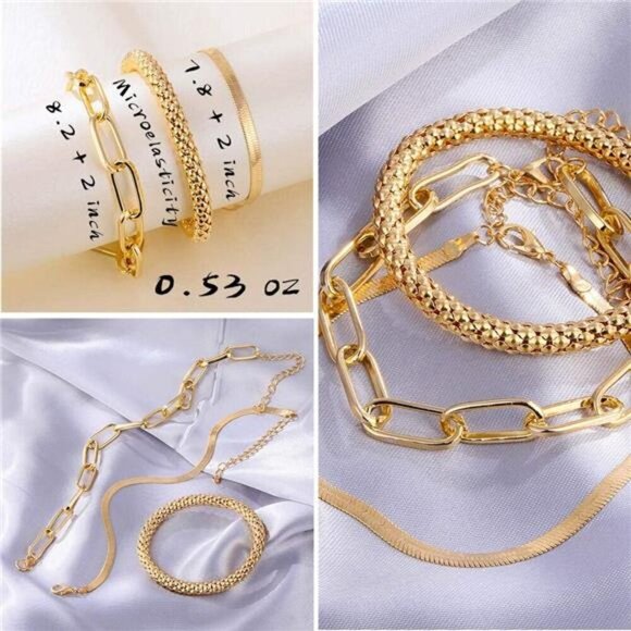 Elegant Gold Bracelet and Bangle Set Layered Chain and Cuff Collection for Women - Picture 3 of 7
